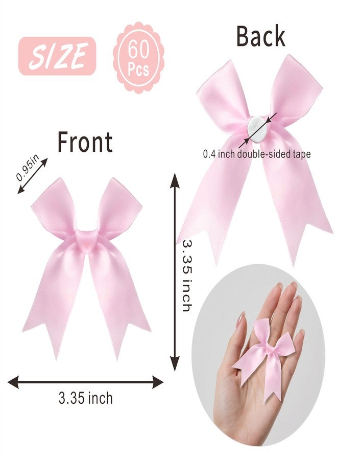 TIMESEEK 60Pcs Baby Pink Gift Wrap Bows, 3.3" Satin Ribbon Bows for Gift Wrapping, Large Size Bows for Treat Bags, Baby Shower Birthday Wedding Xmas Party Decors, Valentines, Gift Bags, DIY Crafts - Image 2