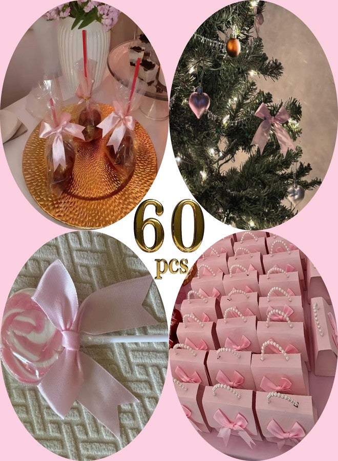 TIMESEEK 60Pcs Baby Pink Gift Wrap Bows, 3.3" Satin Ribbon Bows for Gift Wrapping, Large Size Bows for Treat Bags, Baby Shower Birthday Wedding Xmas Party Decors, Valentines, Gift Bags, DIY Crafts - Image 4