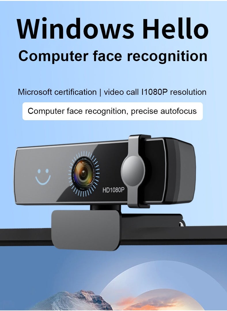 Generic - 1080P Webcam with Windows Hello, Plug&Play HD USB Web Cam, AF Autofocus, True Privacy, Automatic Electronic Shutter, Computer Camera, Microphone, Facial Enhancement, Compatible with Windows 11 / Windows 10 - Image 1