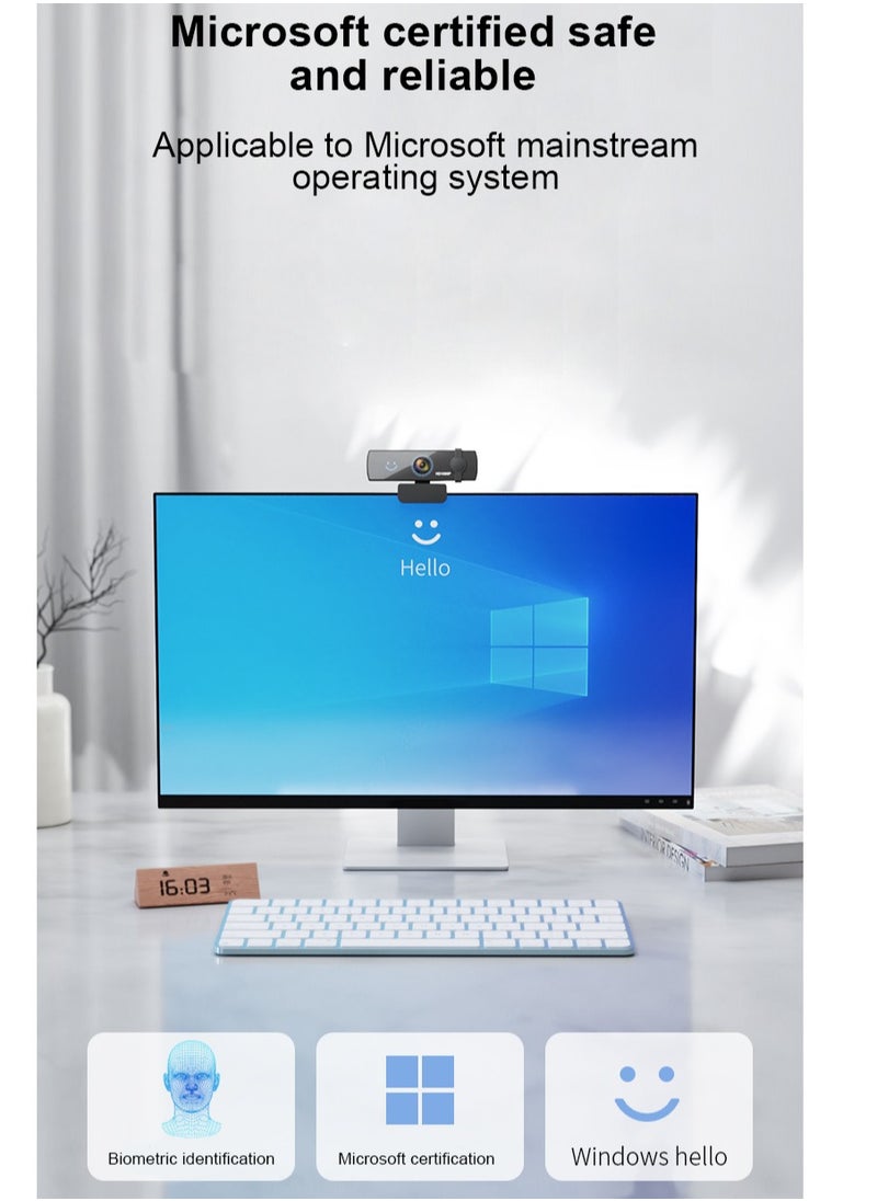 Generic - 1080P Webcam with Windows Hello, Plug&Play HD USB Web Cam, AF Autofocus, True Privacy, Automatic Electronic Shutter, Computer Camera, Microphone, Facial Enhancement, Compatible with Windows 11 / Windows 10 - Image 1