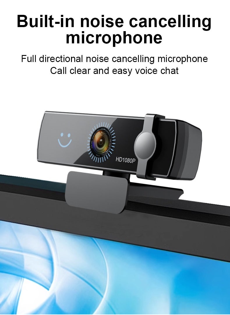 Generic - 1080P Webcam with Windows Hello, Plug&Play HD USB Web Cam, AF Autofocus, True Privacy, Automatic Electronic Shutter, Computer Camera, Microphone, Facial Enhancement, Compatible with Windows 11 / Windows 10 - Image 1