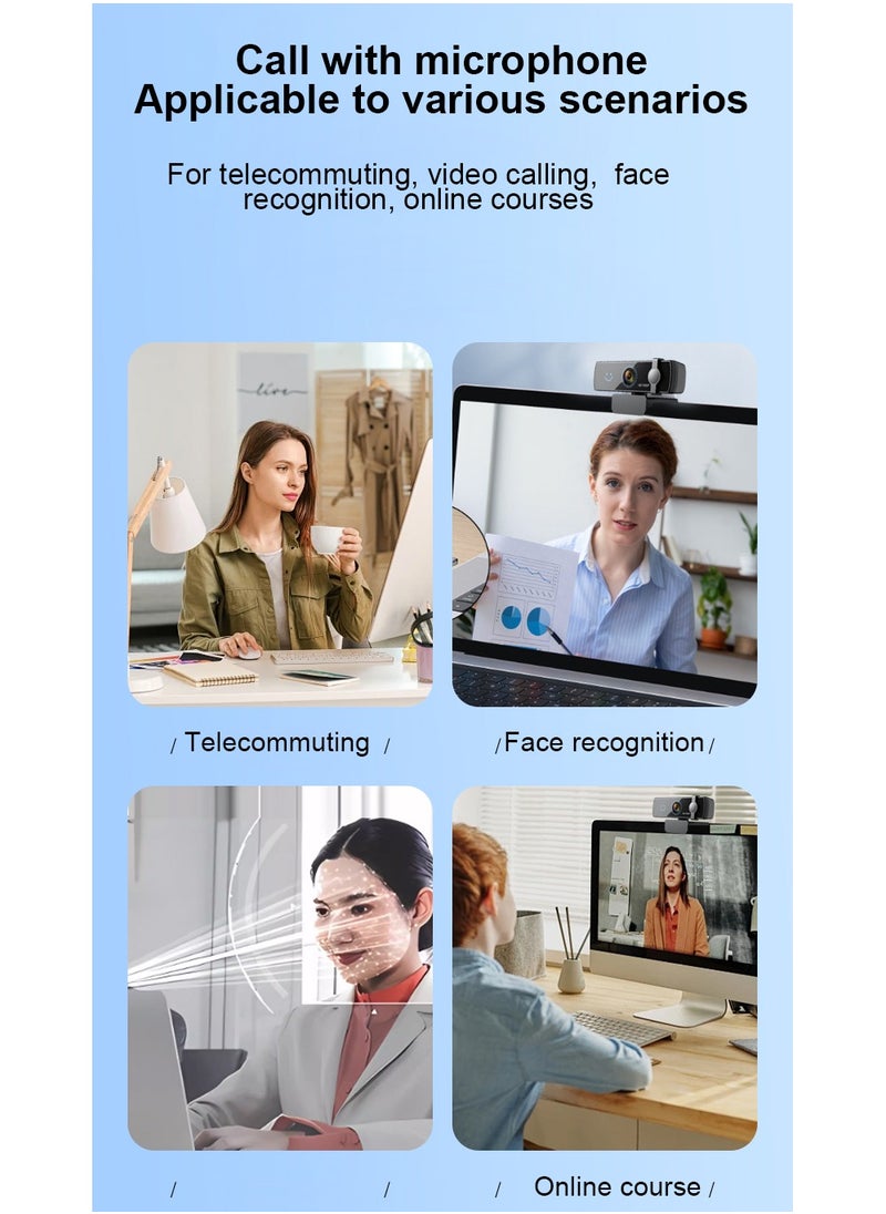 Generic - 1080P Webcam with Windows Hello, Plug&Play HD USB Web Cam, AF Autofocus, True Privacy, Automatic Electronic Shutter, Computer Camera, Microphone, Facial Enhancement, Compatible with Windows 11 / Windows 10 - Image 1