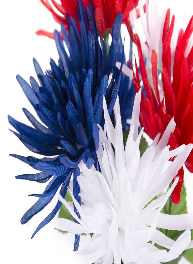 ZAUGONTW 12 Stems Patriotic Memorial Bouquet Artificial Blooming Chrysanthemum, Thank You Veterans Roses with American Flags, Artificial Full Blooming Flowers for Memorial Day, Red/Blue/White - Image 3
