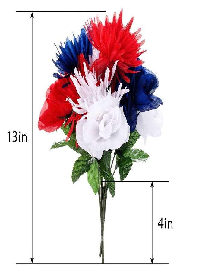 ZAUGONTW 12 Stems Patriotic Memorial Bouquet Artificial Blooming Chrysanthemum, Thank You Veterans Roses with American Flags, Artificial Full Blooming Flowers for Memorial Day, Red/Blue/White - Image 5