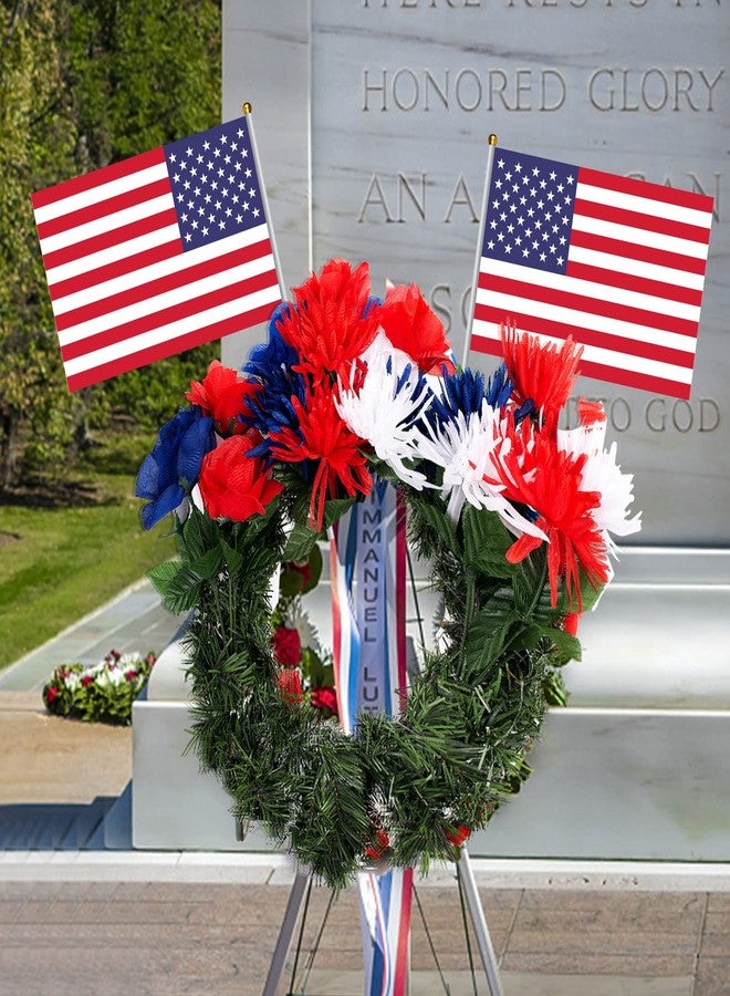 ZAUGONTW 12 Stems Patriotic Memorial Bouquet Artificial Blooming Chrysanthemum, Thank You Veterans Roses with American Flags, Artificial Full Blooming Flowers for Memorial Day, Red/Blue/White - Image 4