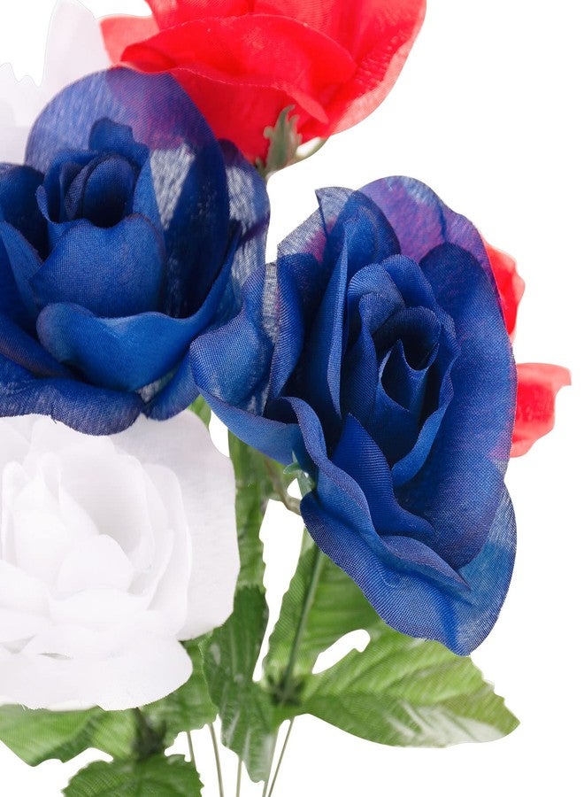 ZAUGONTW 12 Stems Patriotic Memorial Bouquet Artificial Blooming Chrysanthemum, Thank You Veterans Roses with American Flags, Artificial Full Blooming Flowers for Memorial Day, Red/Blue/White - Image 2