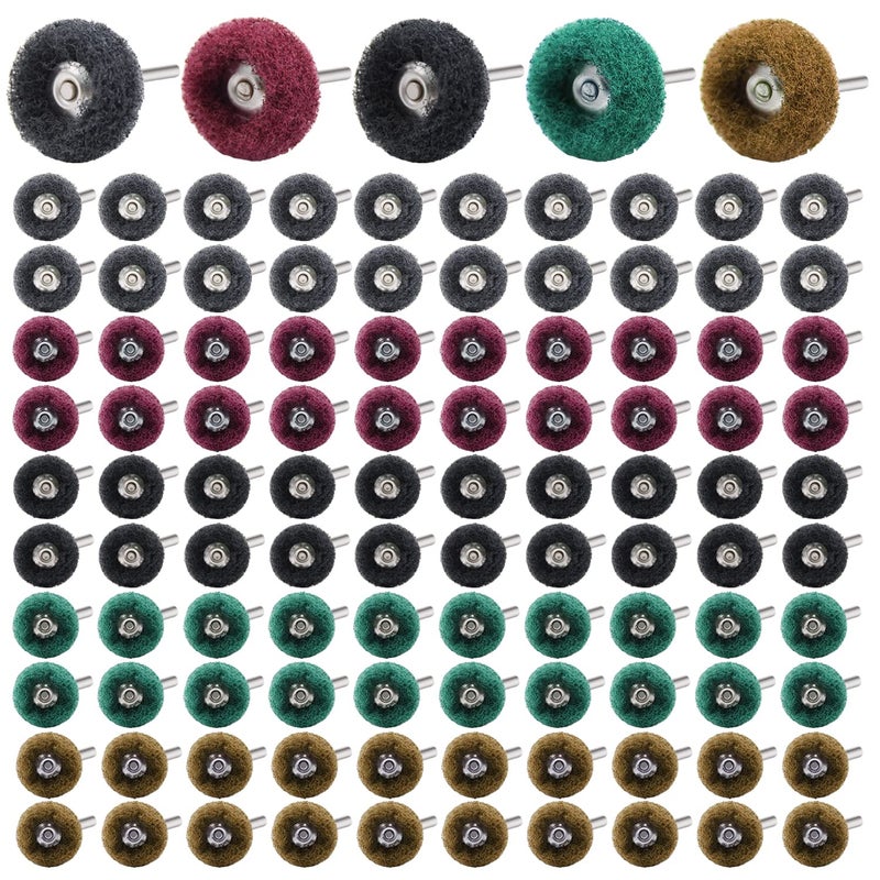 Mdvora 100pcs Abrasive Wheel, 1" Buffing Polishing Wheels, Metal Polishing Compound for Rotary Tools-1/8(3mm) Shank, 120 Grit, 180 Grit, 320 Grit, 400 Grit, 600 Grit - Image 1