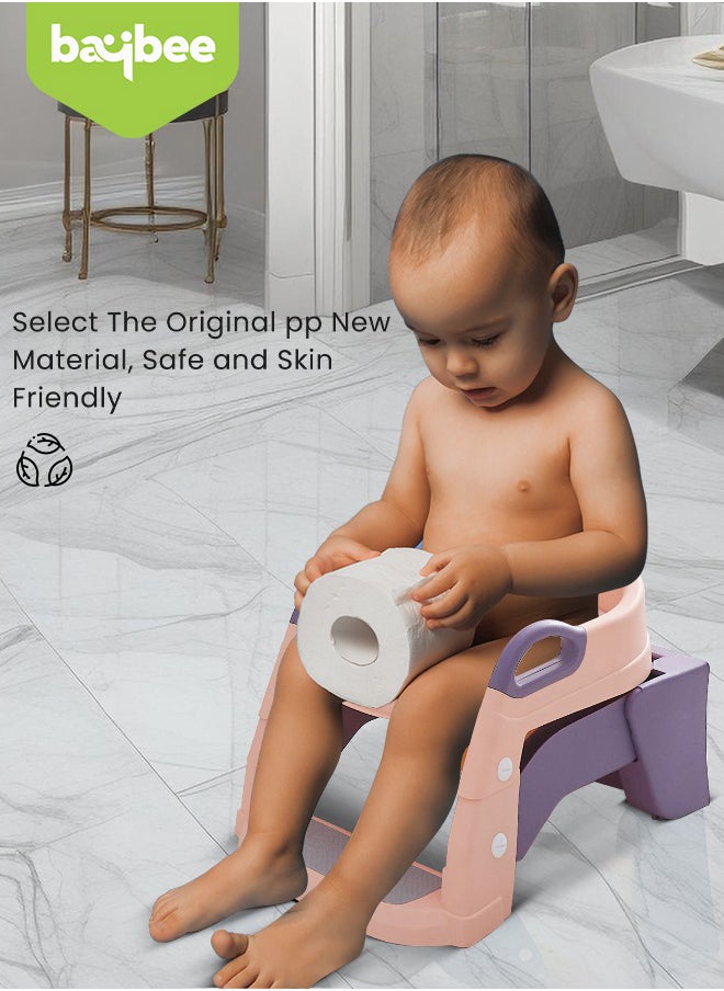 BAYBEE 3 In 1 Vega Western Toilet Training Potty Seat With Splash Guard, Handle, Ladder And Cushion, Rose Pink  - Image 4