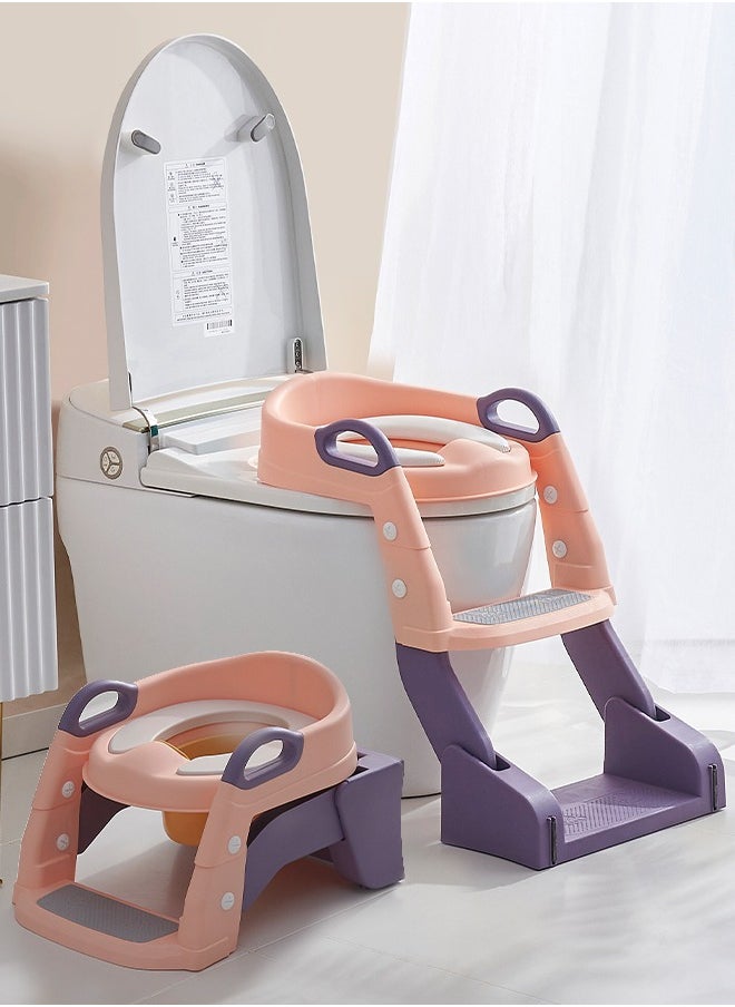 BAYBEE 3 In 1 Vega Western Toilet Training Potty Seat With Splash Guard, Handle, Ladder And Cushion, Rose Pink  - Image 1