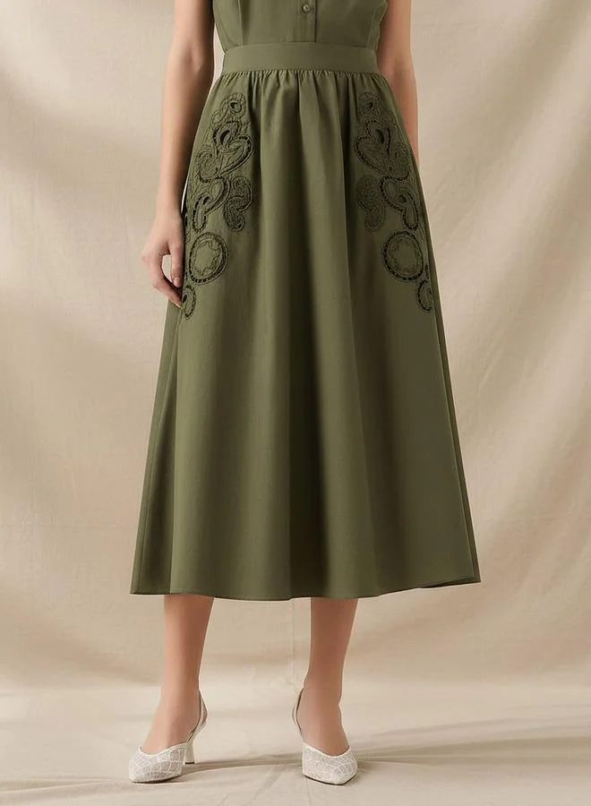 تواكستريمز 2Xtremz Midi Cotton A line Skirt with Lace Inserts