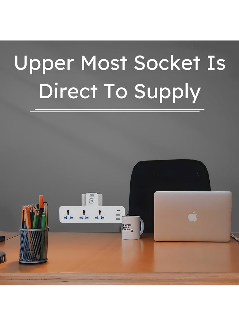 جي كيه مقبس تمديد متعدد المقابس بثلاثة منافذ مع شاحن سريع من النوع C و3 منافذ USB وشاحن حائط ومحطة شحن للمطبخ والمنزل والمكتب والملحقات - Image 3