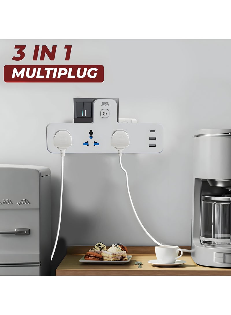جي كيه مقبس تمديد متعدد المقابس بثلاثة منافذ مع شاحن سريع من النوع C و3 منافذ USB وشاحن حائط ومحطة شحن للمطبخ والمنزل والمكتب والملحقات - Image 4