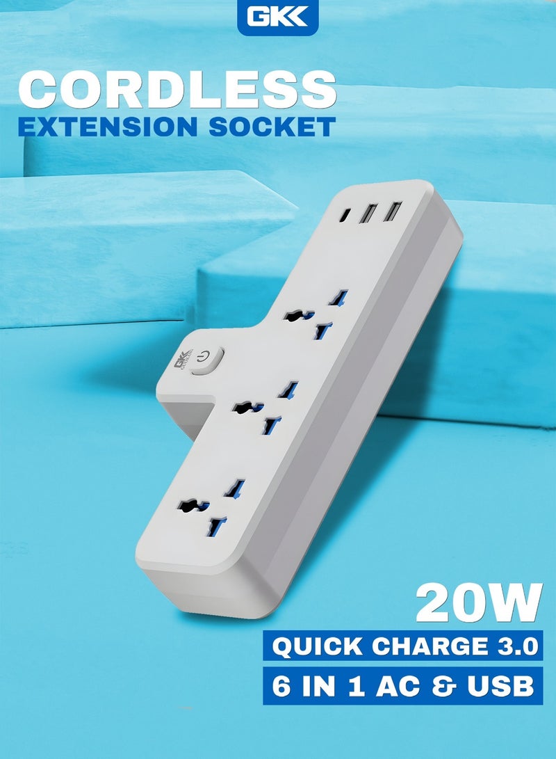 جي كيه مقبس تمديد متعدد المقابس بثلاثة منافذ مع شاحن سريع من النوع C و3 منافذ USB وشاحن حائط ومحطة شحن للمطبخ والمنزل والمكتب والملحقات - Image 1