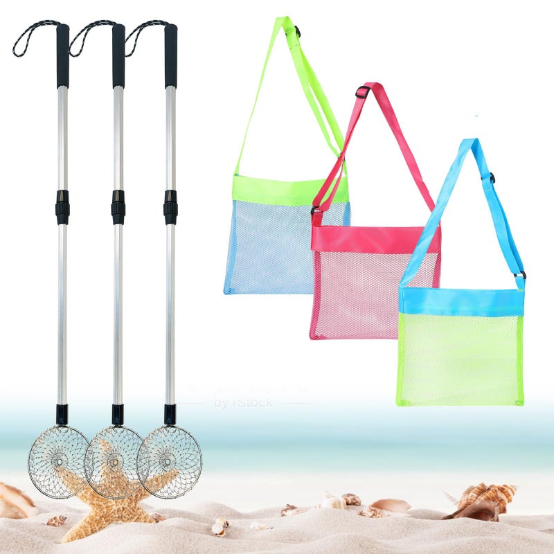 Hlimior 6Pcs Beach Sand Sifter Adjustable Shark Teeth Sifter Shell Shovel Rock Scooper with Shell Collecting Bag Beach Scoop Shovel and Sifter Tool for Picking Up Shells Beachcombing Rock Hunting - Image 3