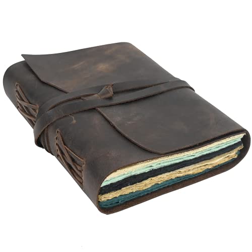 Modest Goods Vintage Leather Journal Scrapbook for Women & Men, Leather Bound Junk Journal, 240 Pages Colored Deckle Edge Paper, Rustic Travel Journal, Antique Grimoire, Book of Shadows, Old Fantasy Notebook - Image 1