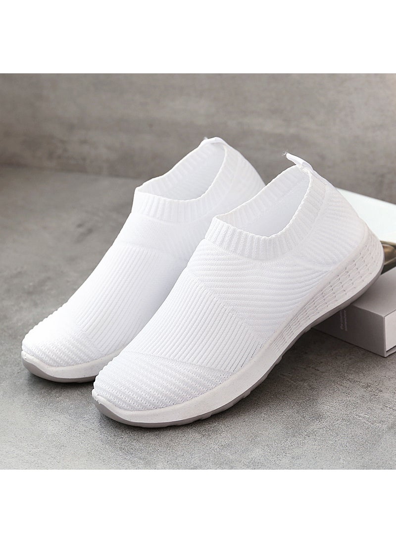 Generic Breathable Knit Slip-on Sneakers Women Anti-slip 0268 white  - Image 1