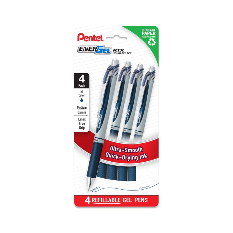 Pentel EnerGel RTX Liquid Gel Pens, Medium (0.7mm), Navy Blue Ink, 4-pk (BL77PF4CA) - Image 1