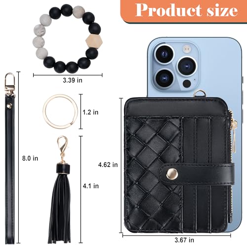 Airkit Keychain Wallet with Bracelet RFID Blocking Wristlet Credit Purse Card Holder, Silicone Bead Tassel Key Ring for Women - Image 2