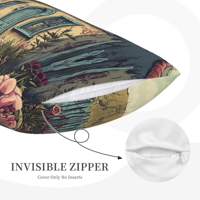 Unique and Stylish Pillow Cases - with Full-Sided Double-Sided Print, Perfect for Home Decor and Gifting Colored Abandoned House Pattern 12"x20" - Image 5