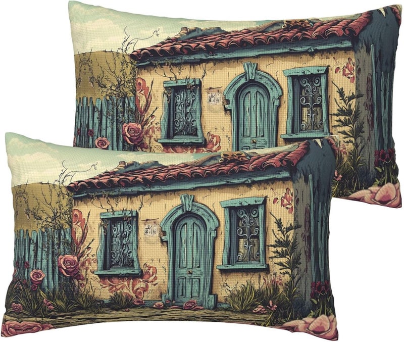 Unique and Stylish Pillow Cases - with Full-Sided Double-Sided Print, Perfect for Home Decor and Gifting Colored Abandoned House Pattern 12"x20" - Image 1