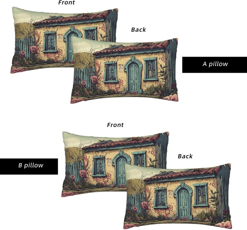 Unique and Stylish Pillow Cases - with Full-Sided Double-Sided Print, Perfect for Home Decor and Gifting Colored Abandoned House Pattern 12"x20" - Image 4