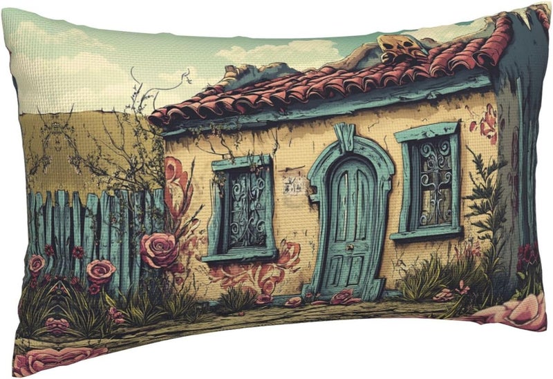 Unique and Stylish Pillow Cases - with Full-Sided Double-Sided Print, Perfect for Home Decor and Gifting Colored Abandoned House Pattern 12"x20" - Image 2
