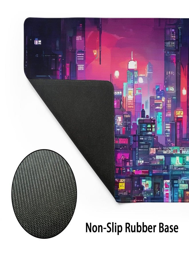 aportt Retro Japanese Anime Gaming Mouse Pad XL Cool Dark Purple Red Vaporwave City Extended Large Desk Mat Big Mousepad Non-Slip Rubber Base Stitched Edge Long Desk Pad for Desktop Computer,31.5×11.8 in - Image 3