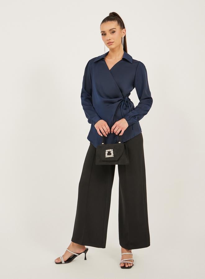 Styli Satin Tie-Up Waist Wrap Longline Top - Image 2