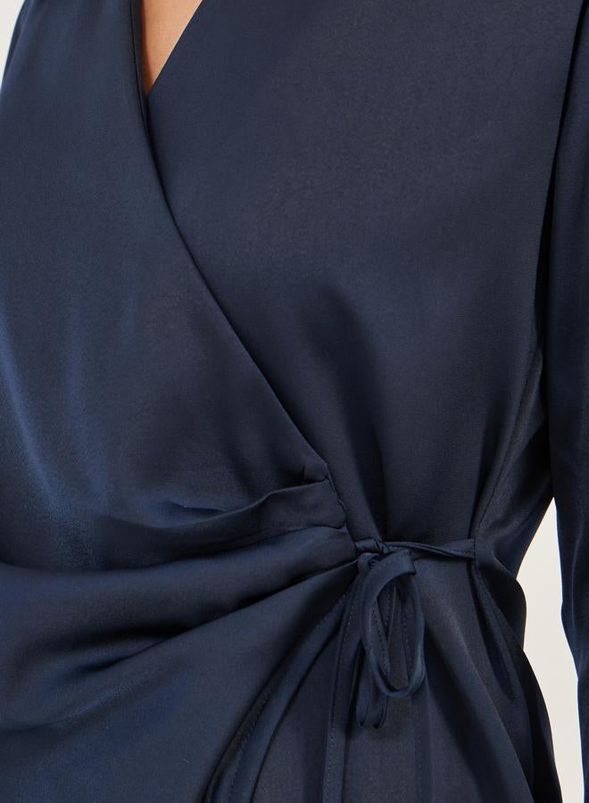 Styli Satin Tie-Up Waist Wrap Longline Top - Image 3
