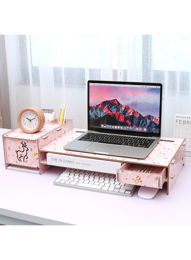 Laptop Heightening Pad High Shelf Computer Bracket Bracket Wooden Base Cooling Dormitory Desktop Storage Rack-Color:C02KT Cat 【collect And Send Pen Holder + Mobile Phone Holder】】