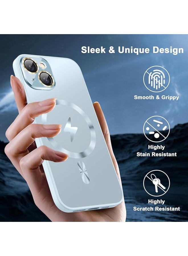 Compatible with Magnetic Designed for iPhone 14 Plus Case, [Full Camera Lens Protector] [Mil-Grade Drop Tested] Scratch Resistant Matte Shockproof Cover for iPhone 14 Plus 6.7'', Light Blue - Image 2