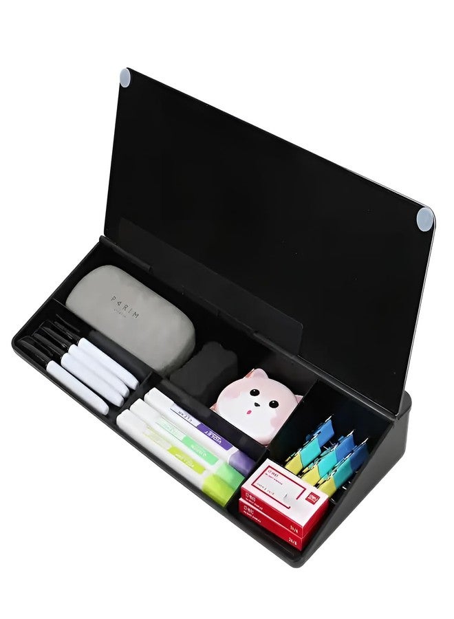 oddpod™ ScribeMate Lite Dry Erase Writing Board with Desk Organiser/Acrylic Whiteboard with Storage Caddy & Phone/Tablet Holder with Marker & Duster for Office & Work from Home - Black - Image 2