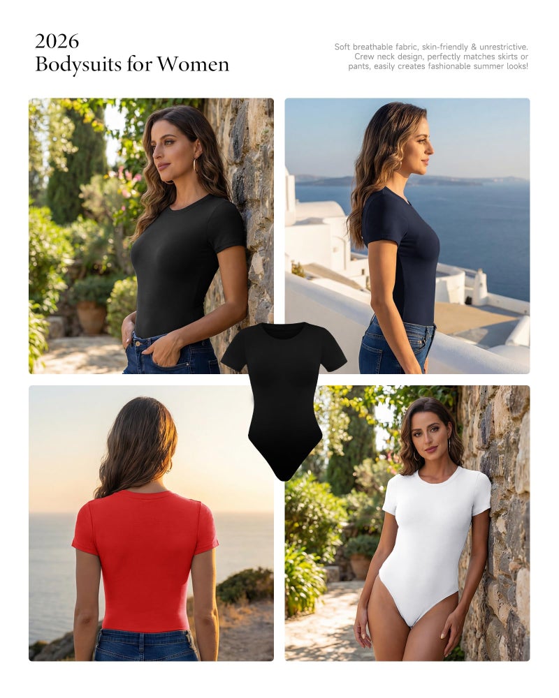 TNNZEET Black Body Suits for Womens - Short Sleeve Round Neck T Shirts Tummy Control Compression Tops Casual Outfits XX-Large - Image 4
