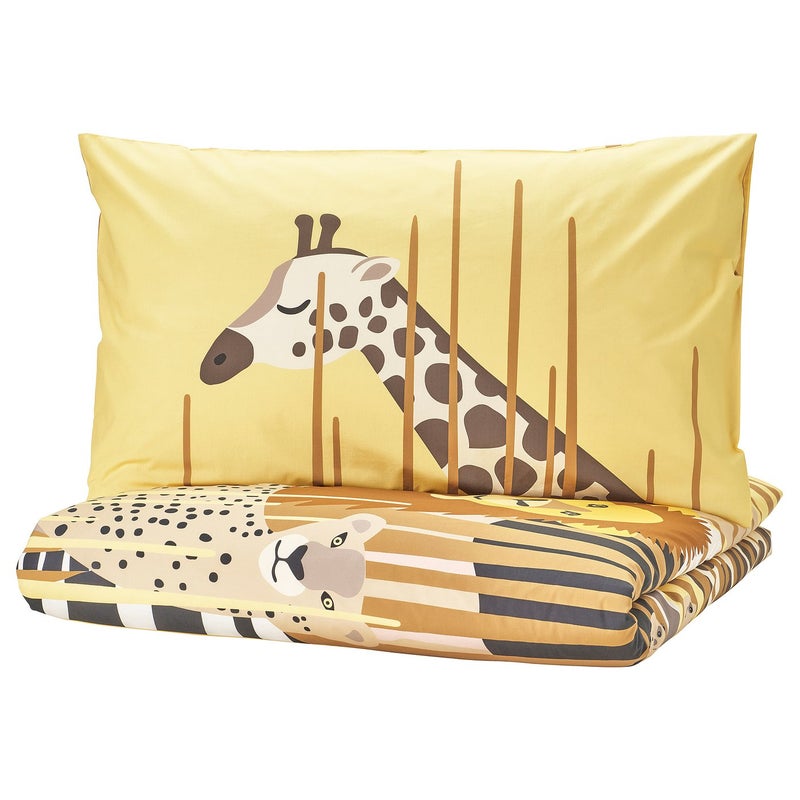 Baitique Kids Duvet Cover and Pillowcase Set, Yellow Savannah Animals, 150x200/50x80 cm - Image 1