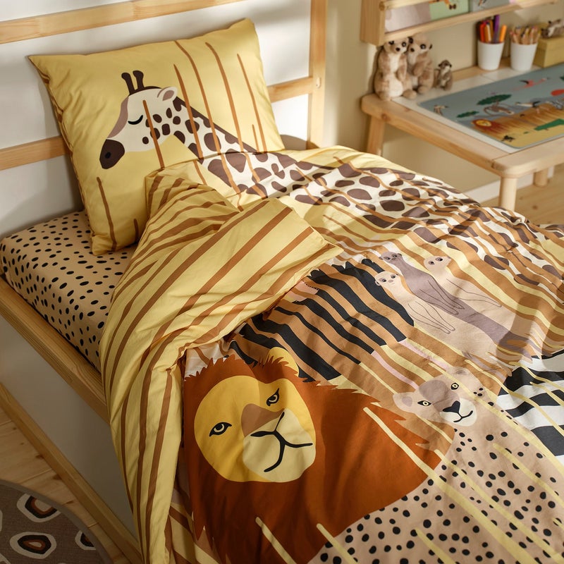 Baitique Kids Duvet Cover and Pillowcase Set, Yellow Savannah Animals, 150x200/50x80 cm - Image 4