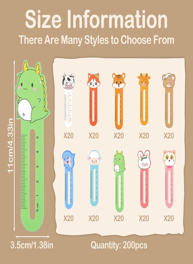 Shimmeroo 200Pcs Cute Animals Bookmarks for Kids,Shimmeroo Book Marks for Reading with Ruler for Classroom Book Lovers Gifts School Home Office Supplies (10 Styles) - Image 2