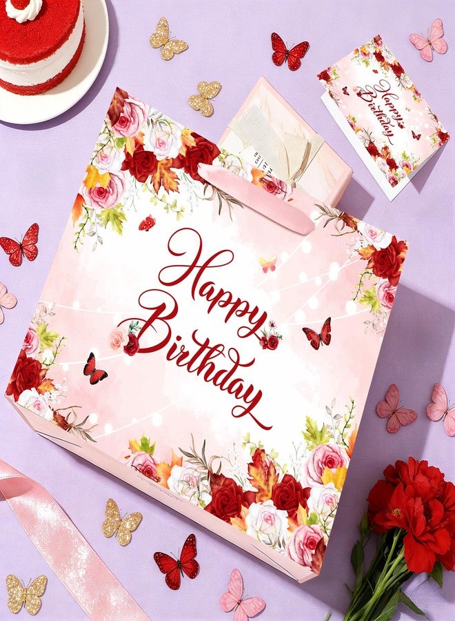 Woosytoo Burgundy Floral Birthday Gift Bag for Women Spring Rose Gift Bag with Tissue Paper and Card Happy Birthday Gift Wrapping Paper for Women Girls Valentines Day Decor Wedding Decorations Bridal Shower Favors - Image 5