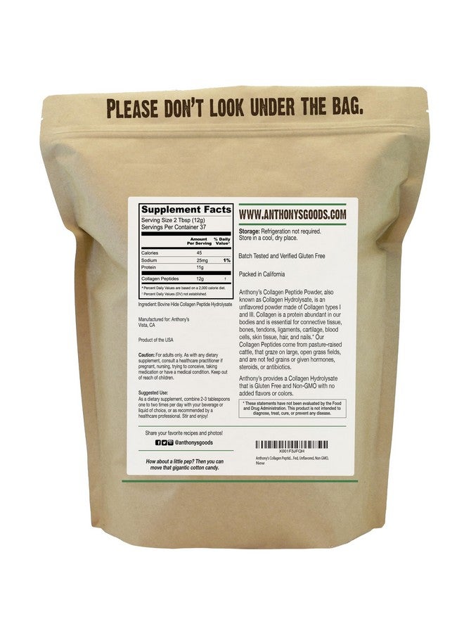 Anthony's Collagen Peptide Powder, 1 lb, Pure Hydrolyzed, Gluten Free, Keto and Paleo Friendly, Grass Fed, Unflavored, Non GMO - Image 2