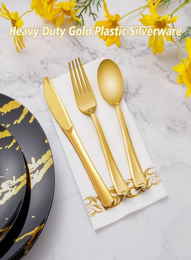 Goodluck 150PCS Gold Plastic Silverware, Gold Utensils Disposable, Plastic Cutlery Set of 50 Forks, 50 Spoons, 50 Knives for Wedding, Party, Birthday, Holidays - Image 2