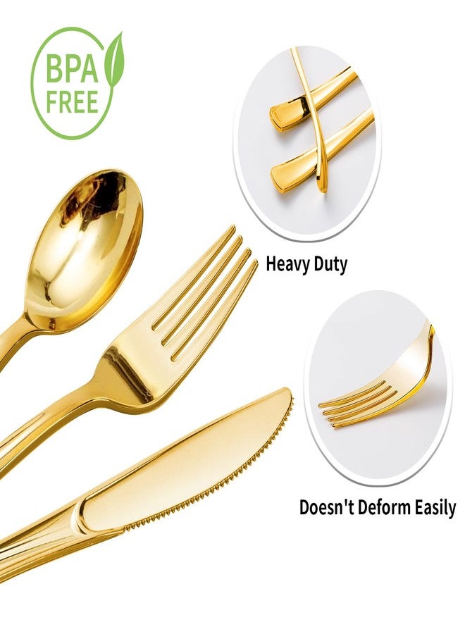 Goodluck 150PCS Gold Plastic Silverware, Gold Utensils Disposable, Plastic Cutlery Set of 50 Forks, 50 Spoons, 50 Knives for Wedding, Party, Birthday, Holidays - Image 3