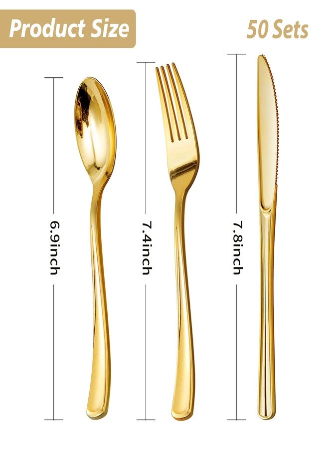 Goodluck 150PCS Gold Plastic Silverware, Gold Utensils Disposable, Plastic Cutlery Set of 50 Forks, 50 Spoons, 50 Knives for Wedding, Party, Birthday, Holidays - Image 5