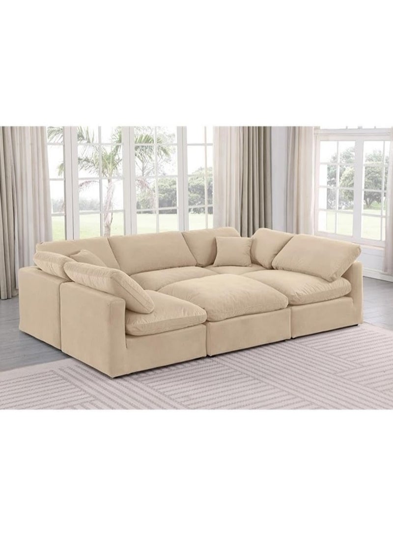Karnak Nora Plush Collection - Contemporary With Decron Seat Filling Modular Sectional Sofa (6 Seaters) Color Beige - Image 2