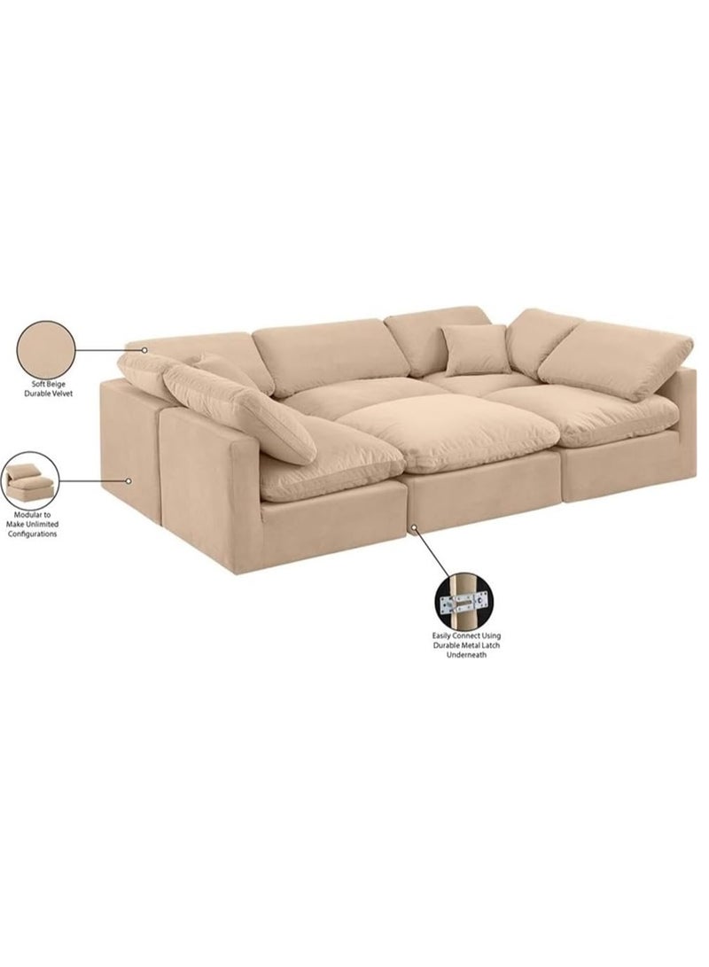 Karnak Nora Plush Collection - Contemporary With Decron Seat Filling Modular Sectional Sofa (6 Seaters) Color Beige - Image 3