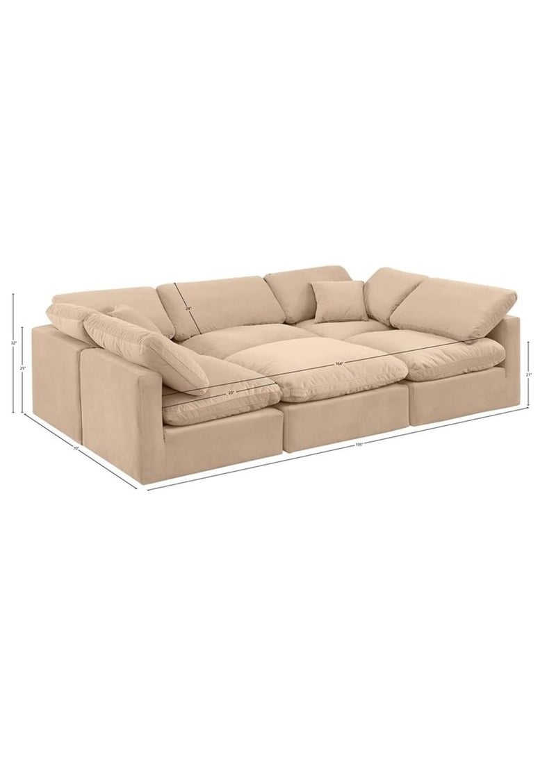Karnak Nora Plush Collection - Contemporary With Decron Seat Filling Modular Sectional Sofa (6 Seaters) Color Beige - Image 5