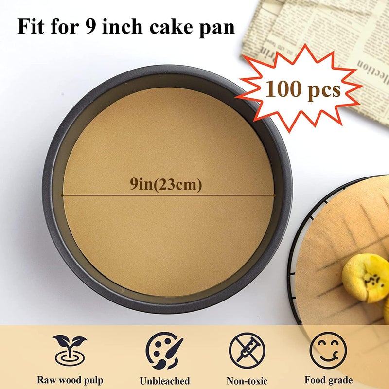 DISSKNIC 9 Inch Parchment Paper Rounds, 100PCS Unbleached Round Parchment Paper 9 inch for Baking, Precut Parchment Rounds for Round Cake Pans 9 inch,Round Baking Sheets,Springform Pan,Bamboo Steamer - Image 2