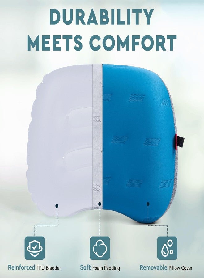 Hikenture Camping Pillow Ultralight, Inflatable Pillows with Removable Cover, Compact Portable Backpacking Pillow, Ergonomic Blow Up Camp Pillows, Washable Air Pillow for Hiking, Beach (Blue) - Image 2