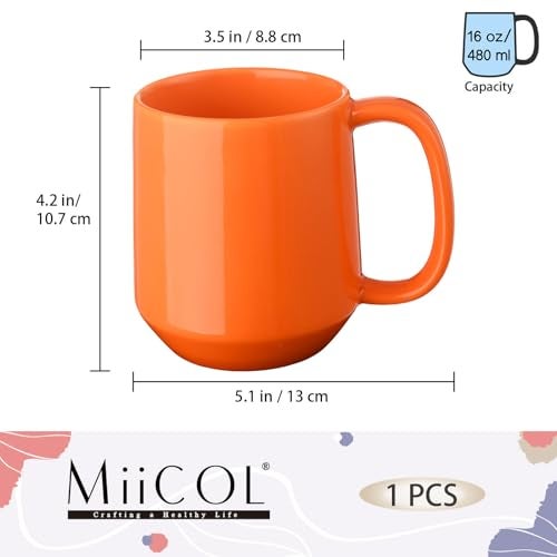 Miicol Ceramic Coffee Mug, 16 oz Large Coffee Cup, Tea Mug with Handle, Flat Bottom Mug for Men, Women, Office, Microwave and Dishwasher Safe, Multi-Color, Sun Orange - Image 3