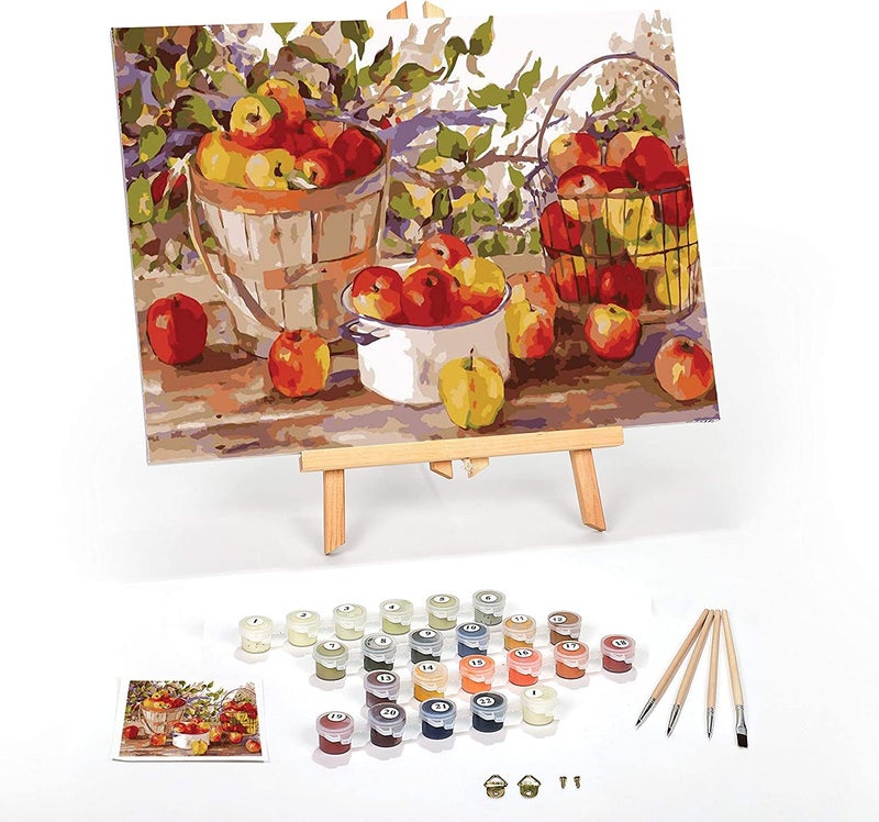 Ledgebay DIY Paint by Numbers Kit for Adults Framed Canvas Beginner to Advanced Paint by Numbers Kit, Kits Include Acrylic Paint Set, Brushes & Tabletop Easel (Apple Harvest 12" x 16" Framed) - Image 1