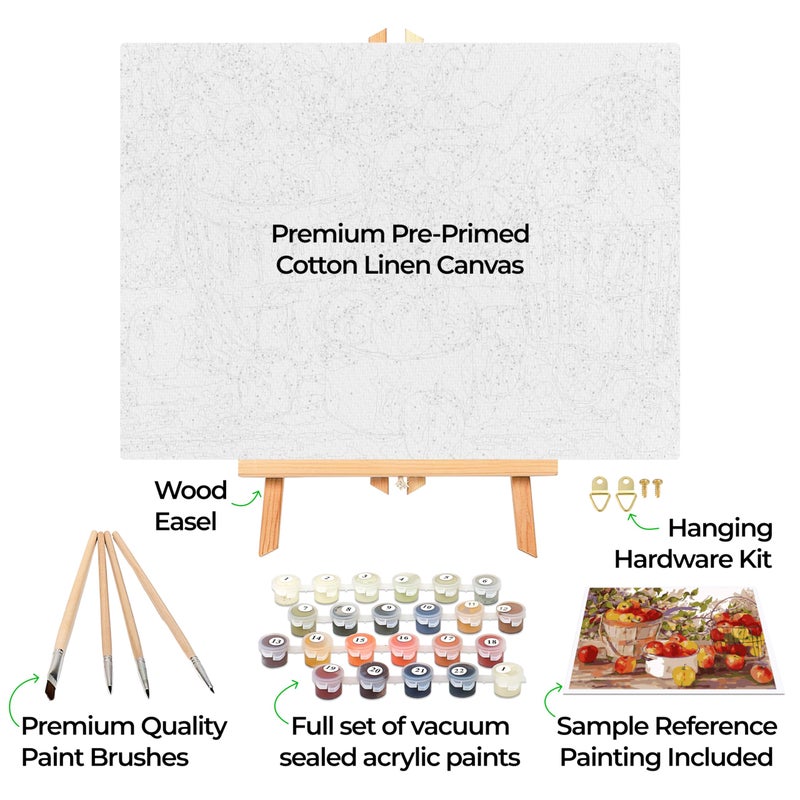 Ledgebay DIY Paint by Numbers Kit for Adults Framed Canvas Beginner to Advanced Paint by Numbers Kit, Kits Include Acrylic Paint Set, Brushes & Tabletop Easel (Apple Harvest 12" x 16" Framed) - Image 2