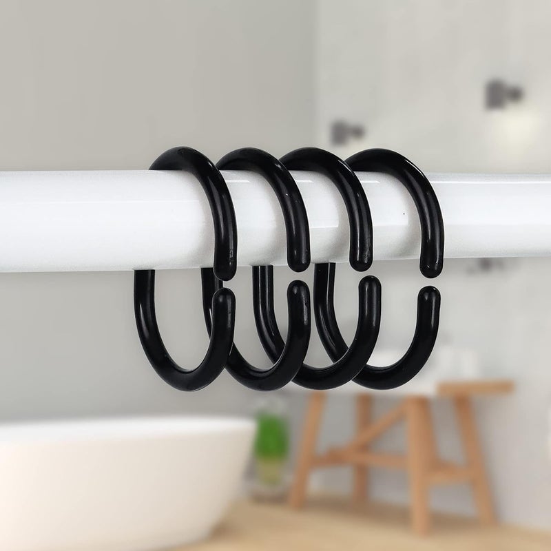 Qulable 24 pcs Shower Curtain Rings Plastic Shower Curtain Hooks C-Shaped Rings Hook Hanger Bath Drape Loop Clip Glide Bathroom Shower Window Rod (Black) - Image 5